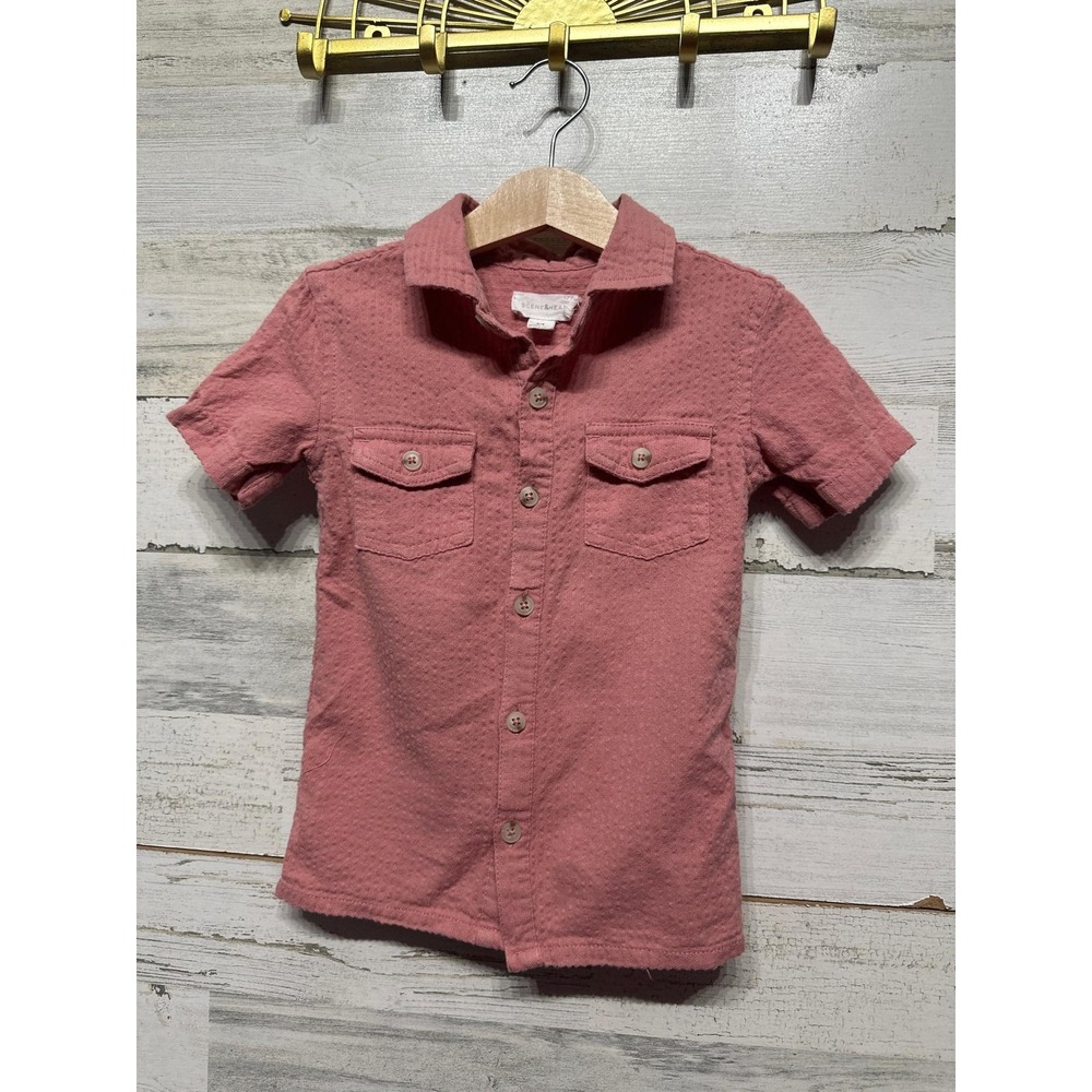 Scene & Heard Button Down Shirt Boys 2/3 Pink Textured Dobby Gauze EUC